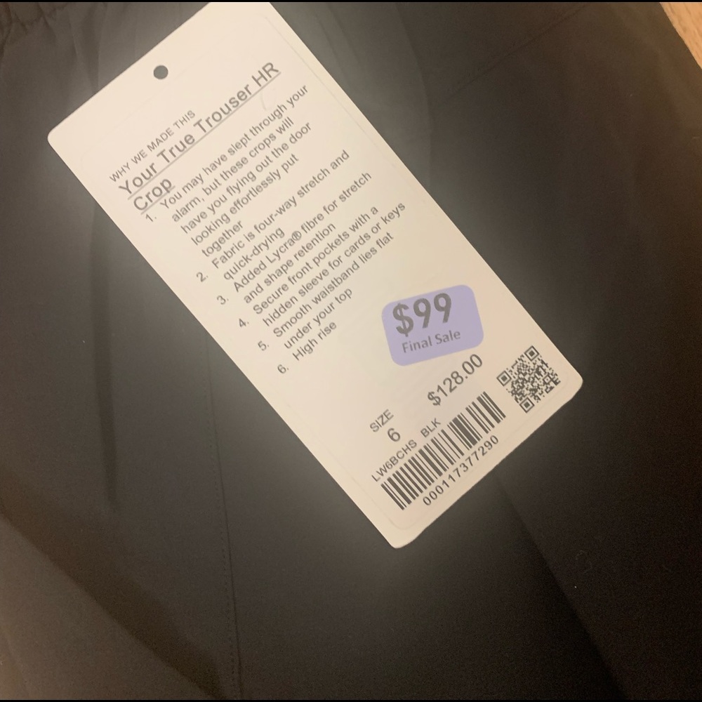 Lululemon Your True Trouser HR Crop NWOT